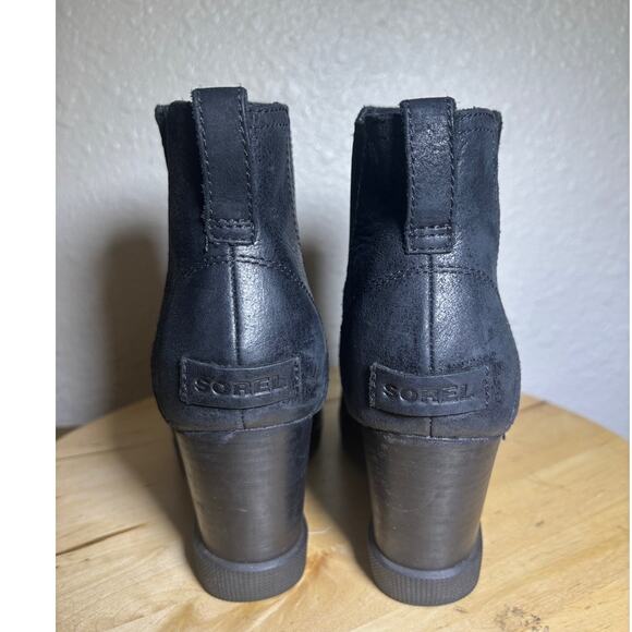 Sorel Joan Uptown Chelsea Black Suede Leather Ankle Wedge Boots sz 8.5 winter - Picture 4 of 8